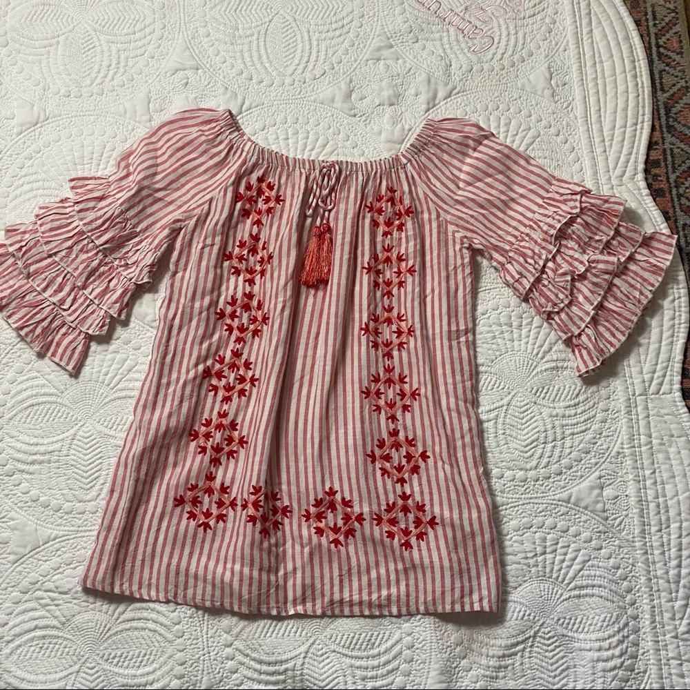 GB girls red & white stripe embroidered dress - Picture 1 of 8